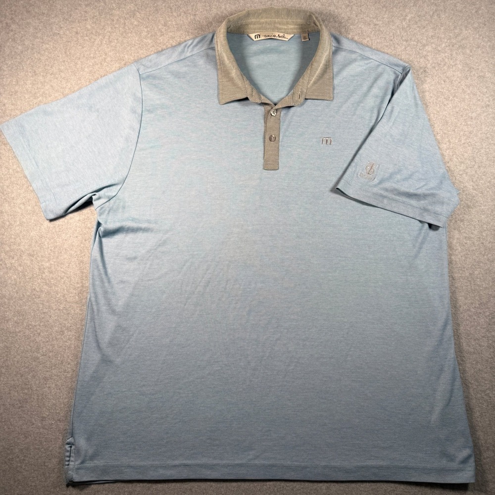 TravisMathew Polo Shirt Men's XXL Light Blue Performance Golf Shirt Made in Peru